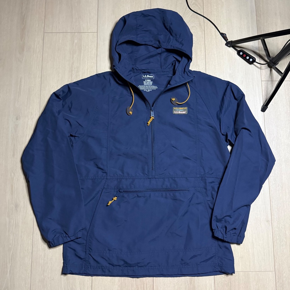 L.L. Bean Anorak Jacket Mens S Navy Blue Hooded Windbreaker 501342